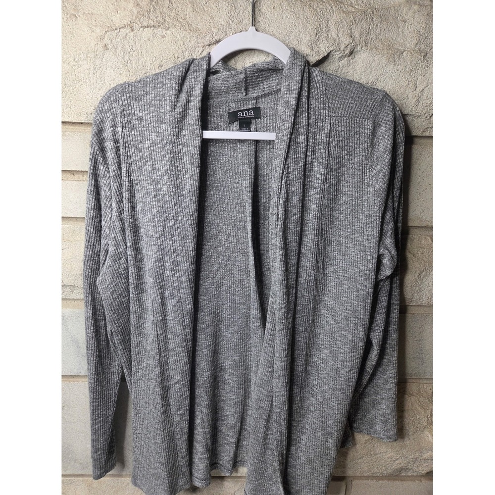 ana A‎ New Approach Womens Heather Grey Ribbed Open Front Cardigan Large 0639